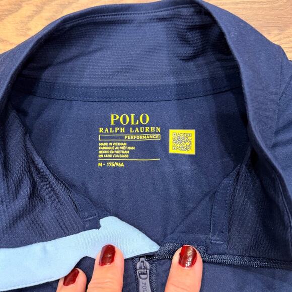 Ralph Lauren Polo Performance Jersey Quarter-Zip Pullover in Navy Blue Medium - Picture 6 of 7